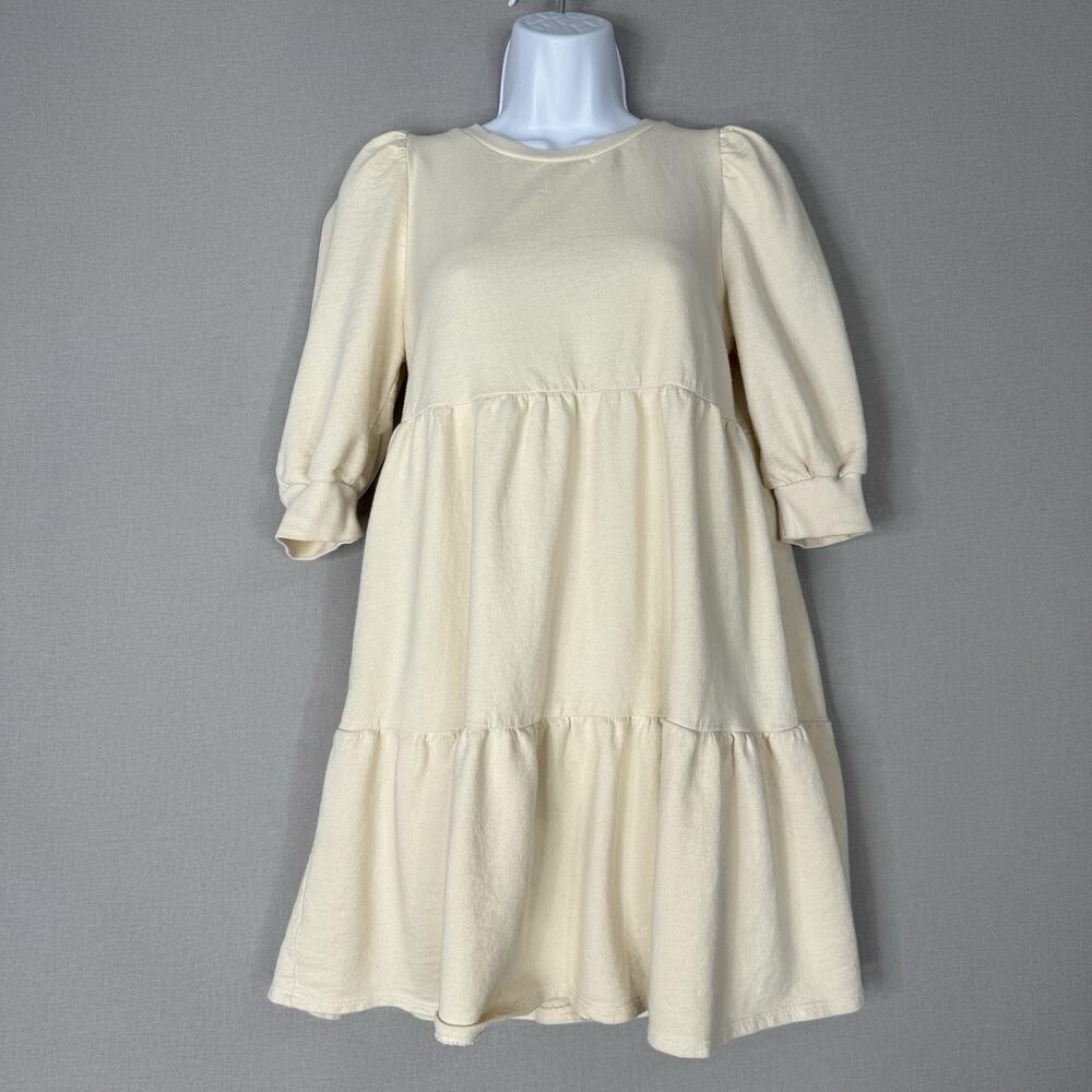 T. La Anthro Womens Sweater Dress XS Cream Savannah Puff-Sleeve Tiered Prep Boho